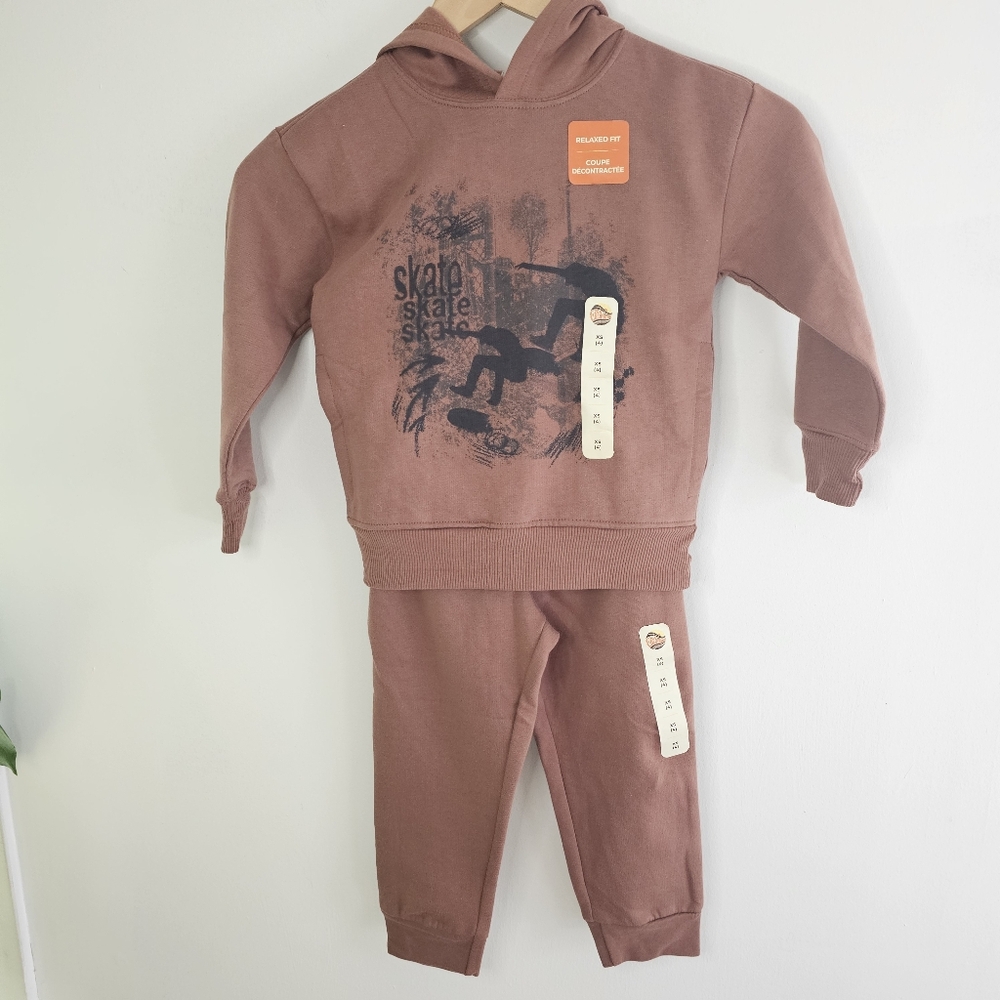 NWT C&C California Boys Skater Graphic Hoodie & Jogger Set Brown Size 4